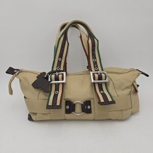 Un Apres-Midi De Chein Paris Designer Satchel Tote Bag Dog Tag Tan Pink Green M